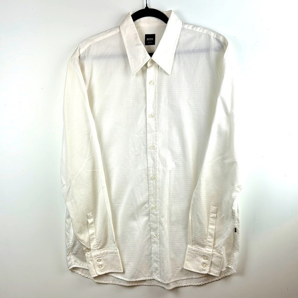 BOSS Hugo Dress Shirt SZ XXL White Slim Fit Long Sleeve 100% pattern cotton EUC